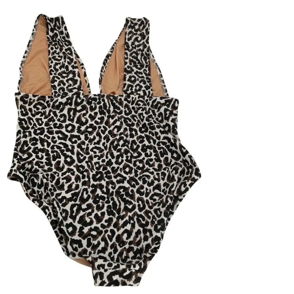 J. Crew Black White Animal Print Plunge One Piece Swimsuit Size XL - Picture 6 of 7